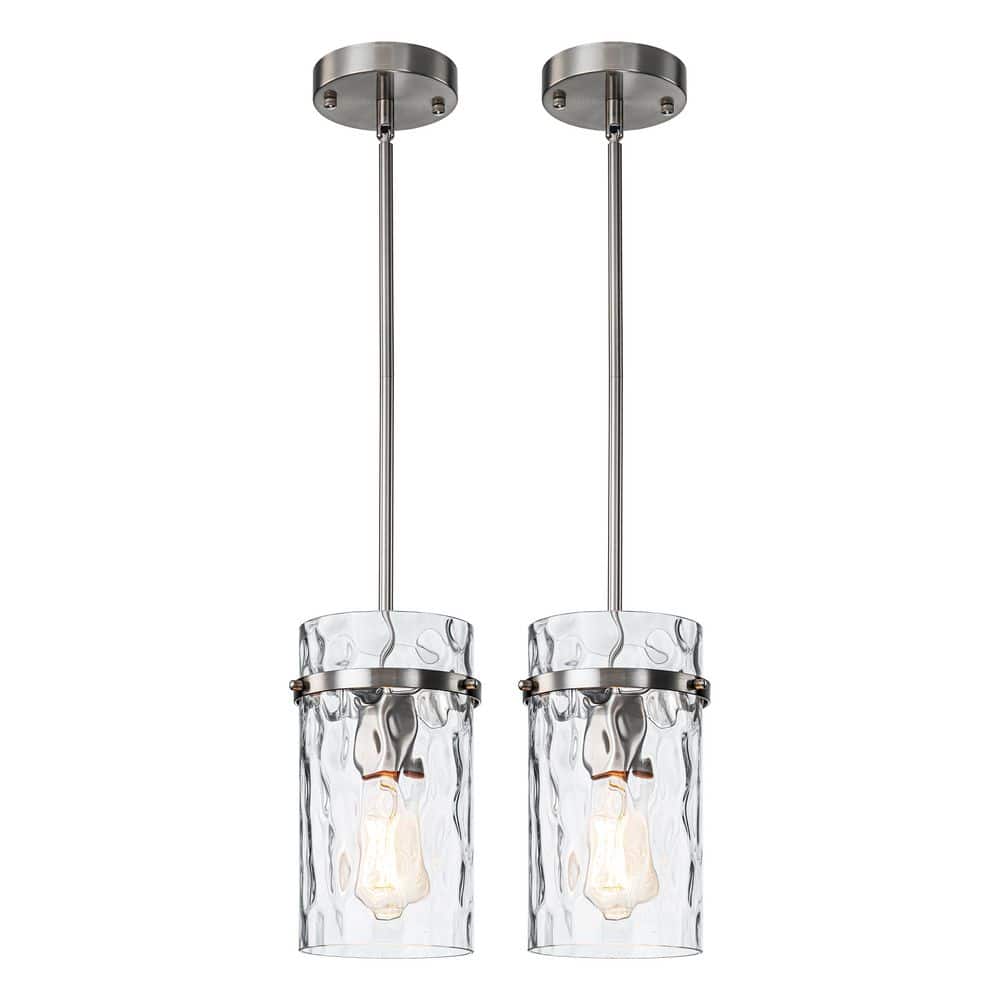 2-Pack Brushed Nickel Pendant Lights with Water Ripple Glass Shades and Adjustable Rods for Kitchen, Entryway, Bedroom price history on PriceWatchPro