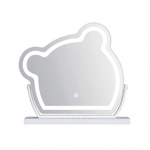 19.2 in. W x 17.5 in. H Specialty Shape Framed 10X Detachable Magnifier Smart Touch Tabletop Makeup Mirror, White