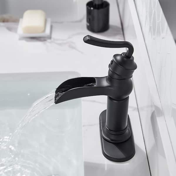 Single-Handle Single Hole Bathroom Faucet with Deck Plate Included in Matte Black