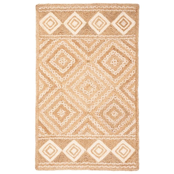 SAFAVIEH Natural Fiber Beige/Ivory Doormat 3 ft. x 4 ft. Diamond Border Area Rug