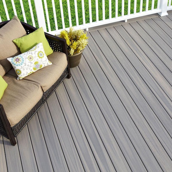 Paramount 1 in. x 5-4/9 in. x 20 ft. Sandstone Grooved Edge Capped Cellular PVC Decking Board