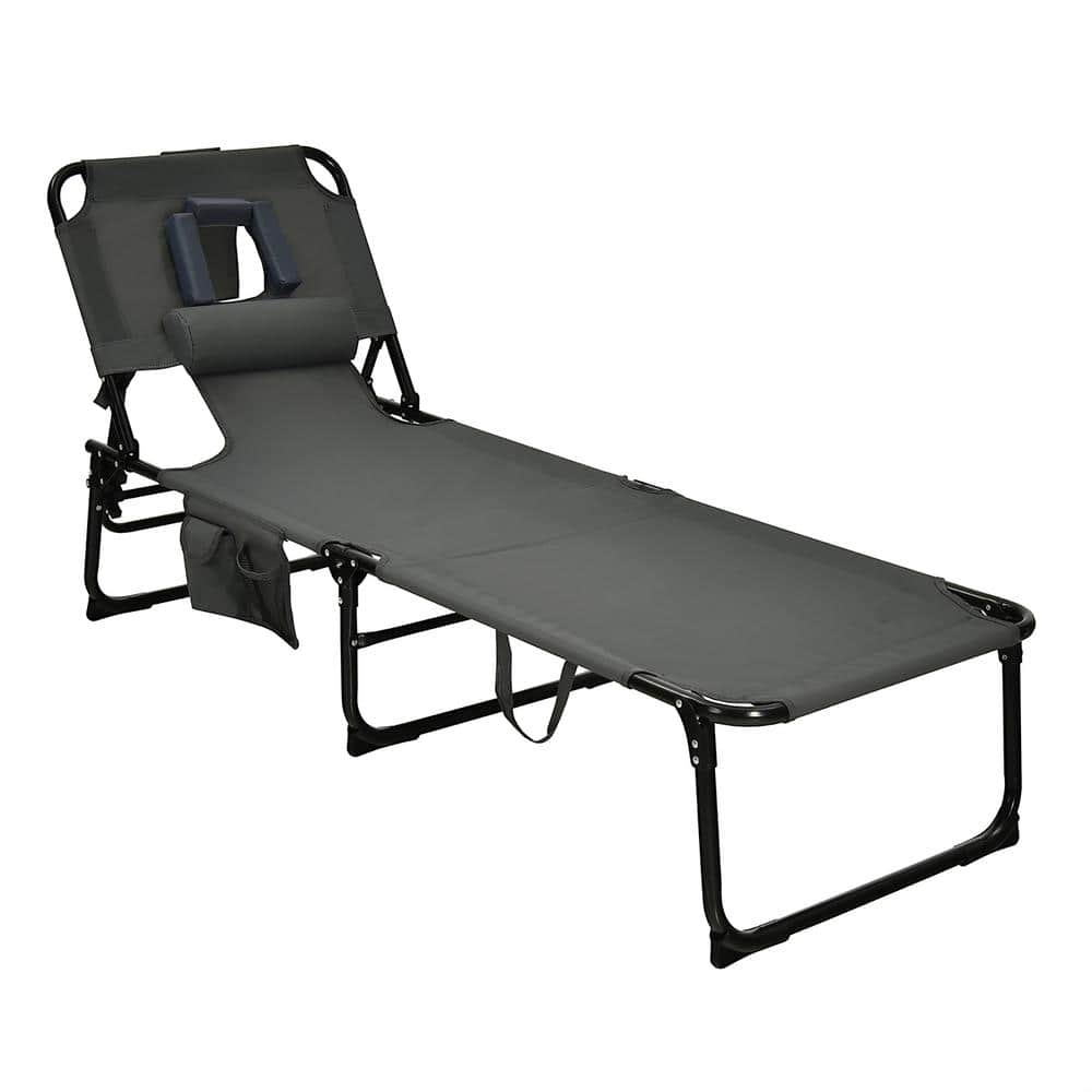 GYMAX Adjustable Chaise Lounge 2, Grey Folding Lightweight Patio Recliner with Removable Pillow Poolside Beach Sunbathing Chair for Outdoor/Indoor 