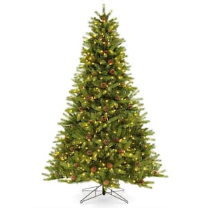 7 ft. Green Pre-Lit Artificial Christmas Tree with Pine Cones and Adjustable Brightness