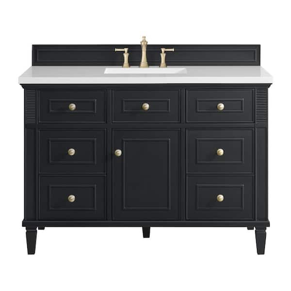 James Martin Vanities Lorelai 48.0 in. W x 23.5 in. D x 34.06 in. H Single Sink Bathroom Vanity in Black Onyx with White Zeus Quartz Top