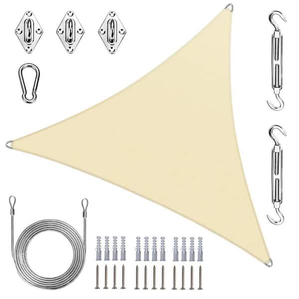 Pro Ring 16 ft. x 16 ft. x 16 ft. Triangle Sun Shade Sail with Hardware Kit and Rope-Beige