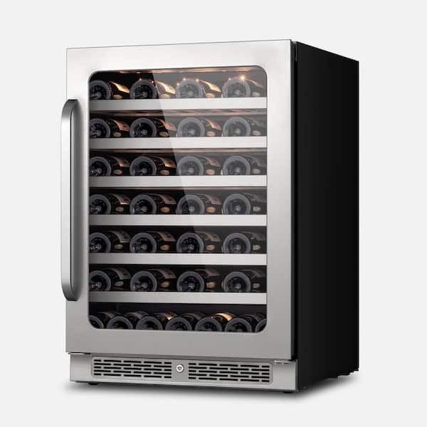 24 in. 5.65 cu. ft. 54 Bottle Single Zone Undercounter Wine Cooler in Black Cabinet with Stainless Steel Door