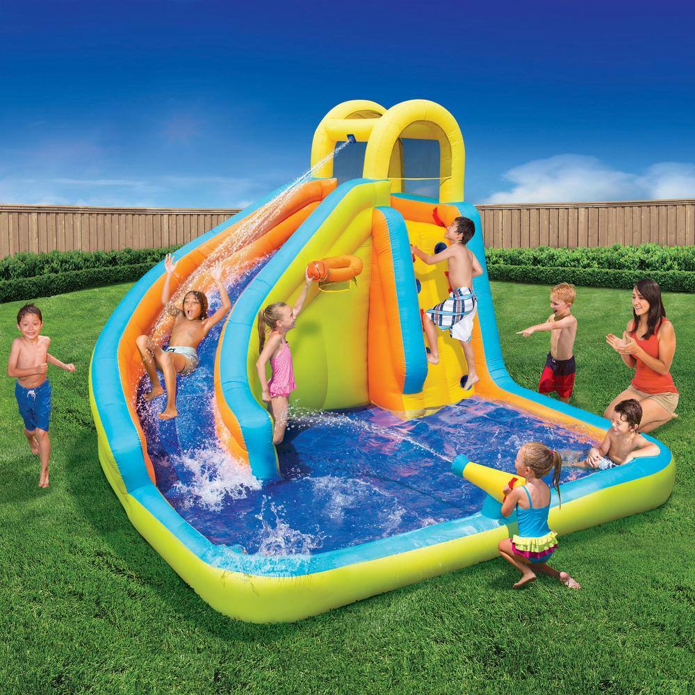 Multicolor Inflatable Water Slide with Climbing Wall and Cannon