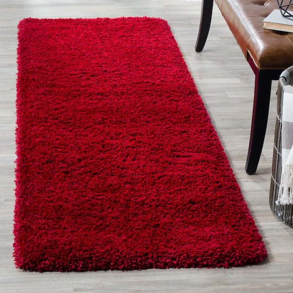 California Shag Red 2 ft. x 7 ft. Solid Runner Rug