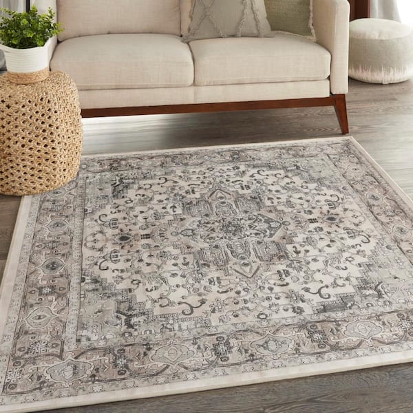 Concerto Ivory Grey 5 ft. x 5 ft. Center medallion Traditional Square Area Rug