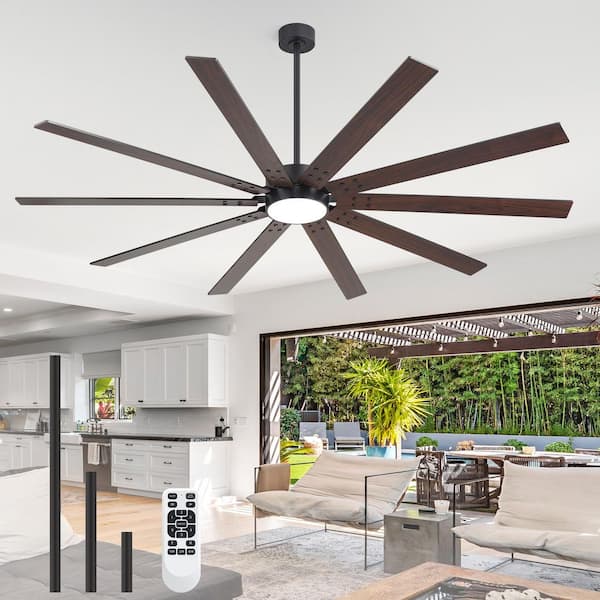 Archer 84 in. Integrated LED Black Windmill Ceiling Fan with Light, Downrod, Black/Brown Blade and Remote Included