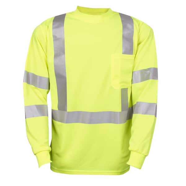 Cordova COR-BRITE Moisture Wicking Type R Class 3 Large Long-Sleeve T-Shirt in Lime Green with Chest Pocket V511L