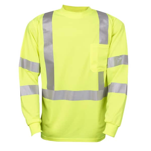 Cordova COR-BRITE Moisture Wicking Type R Class 3 XL Long-Sleeve T-Shirt in Lime Green with Chest Pocket V511XL