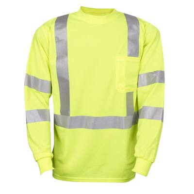 COR-BRITE Moisture Wicking Type R Class 3 XL Long-Sleeve T-Shirt in Lime Green with Chest Pocket V511XL