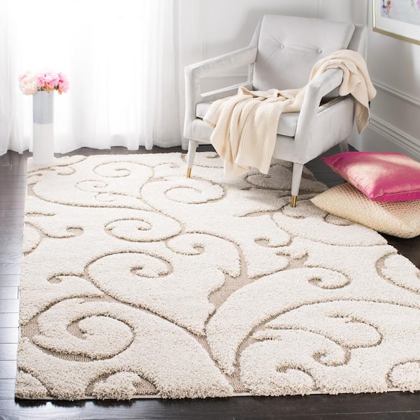 Florida Shag 6 ft. x 8 ft. Cream/Beige Scroll Area Rug