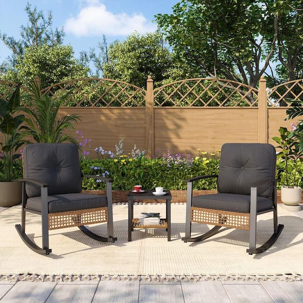 Patio Conversation Black 3-Piece Wicker Square Outdoor Dining Set with CushionGuard Black Cushions
