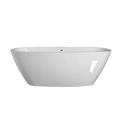 67 in. Contemporary Acrylic Oval Flatbottom Freestanding Bathtub in White