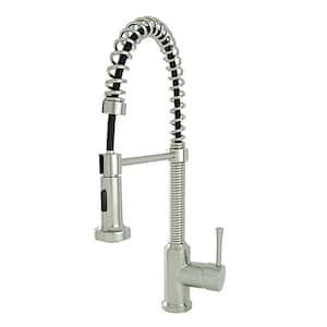 Residential Spring Coil Pull Down Kitchen Faucet Flat Spray Head in Brushed Nickel