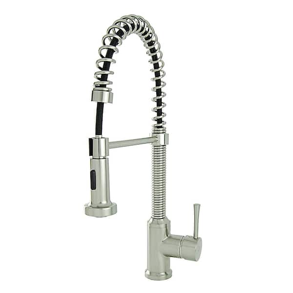 Fontaine by Italia Residential Spring Coil Pull Down Kitchen Faucet Flat Spray Head in Brushed Nickel