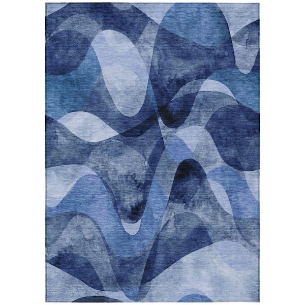 Navy Blue 9 ft. x 12 ft. Woven Abstract Polyester Rectangle Indoor / Outdoor Area Rug