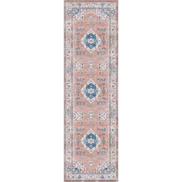 2 ft. x 8 ft. Blue Oriental Washable Area Rug