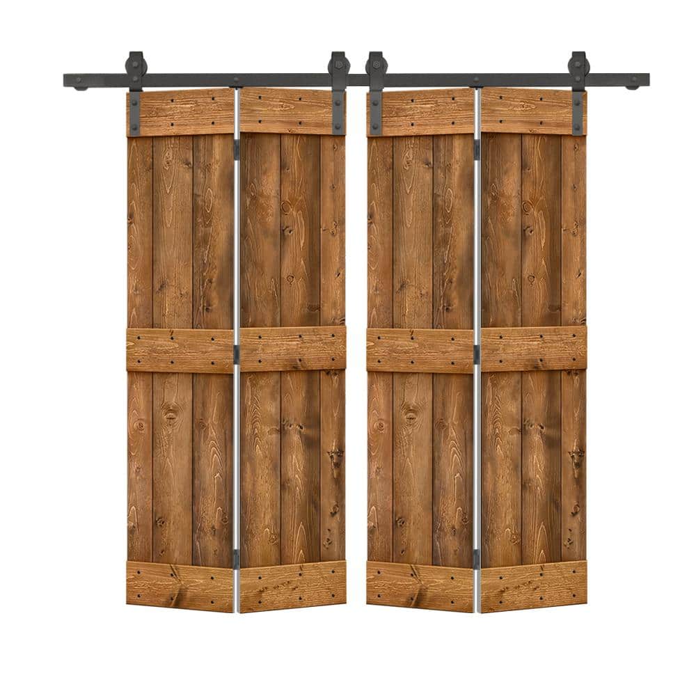 60 in. x 84 in. Mid-Bar Series Walnut Stained DIY Wood Double Bi-Fold Barn Doors with Sliding Hardware Kit price history on PriceWatchPro