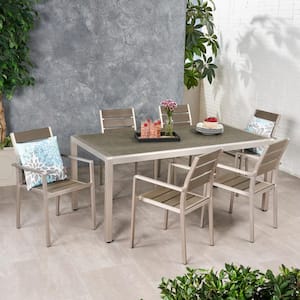 Cape Coral 30.25 in. Silver 7-Piece Metal Rectangular Outdoor Dining Set