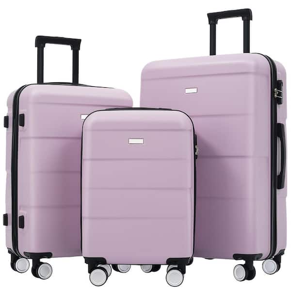 3-Piece Pink Purple Hardside Double Spinner Lightweight Luggage Set with Handle Password Lock (20"+24"+28")