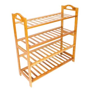 26.77 in. L x 9.84 in. W x 28.74 in. H 16-Pairs 4-Tier Brown Bamboo Shoe Rack