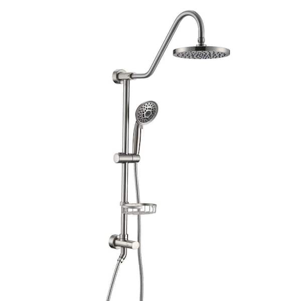Unbranded Single Handle 5-Spray Patterns 2 Showerheads Shower Faucet 1.8 GPM with High Pressure Hand Shower in Brushed Nickel