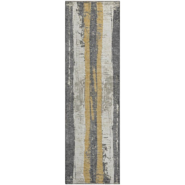 Mayfield Premium Machine Washable Abstract AMF1872 Gold 2 ft. 3 in. x 7 ft. 6 in. Runner Rug