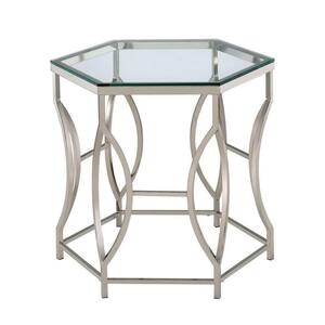 Zola 26 in. Chrome Hexagon Glass Top End Table