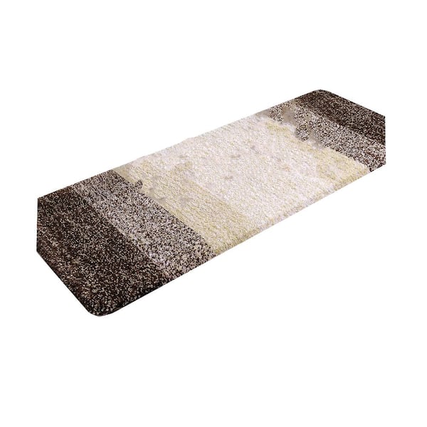 Afoxsos 59 in. x 20 in. Brown Stripe Microfiber Rectangular Shaggy Bath Rugs