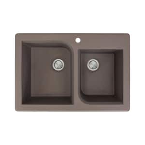 Radius Drop-in Granite 33 in. 1-Hole 1-3/4 Offset Double Bowl Kitchen Sink in Espresso