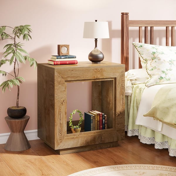 BYBLIGHT Kerlin 2-Piece 23.62 in. Brown Grain Rectangular Wood End
