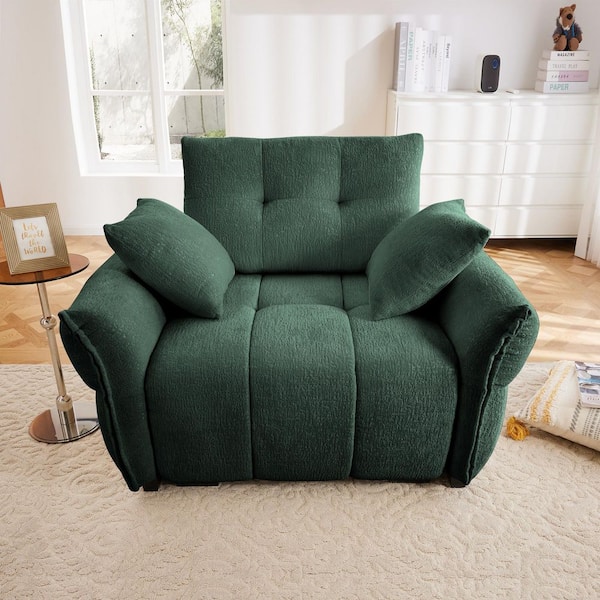 Tina 47.2 in. Flared Arm Chenille Upholstered Rectangle Sectional Sofa in. Green with Throw Pillows