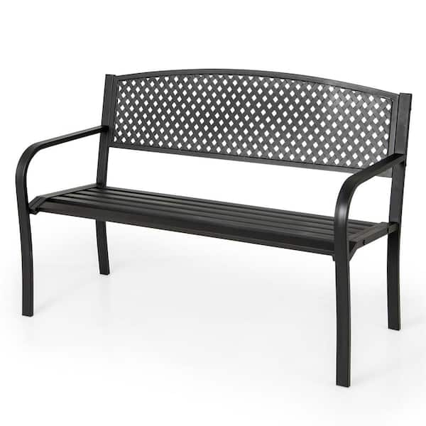 Patio Metal Bench Garden Bench with Backrest Heavy-Duty Outdoor Seating Furniture