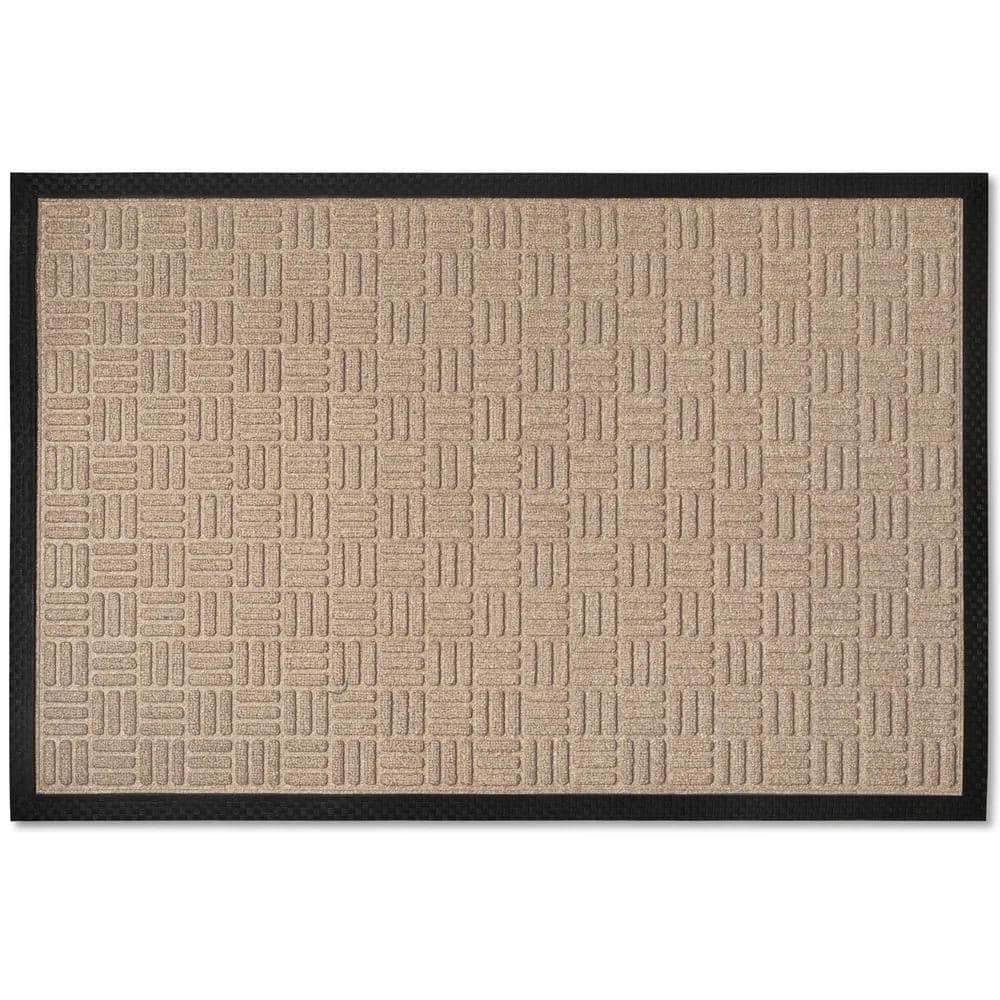 Beige Check Polypropylene 24" x 36" Low-Profile Outdoor Doormat