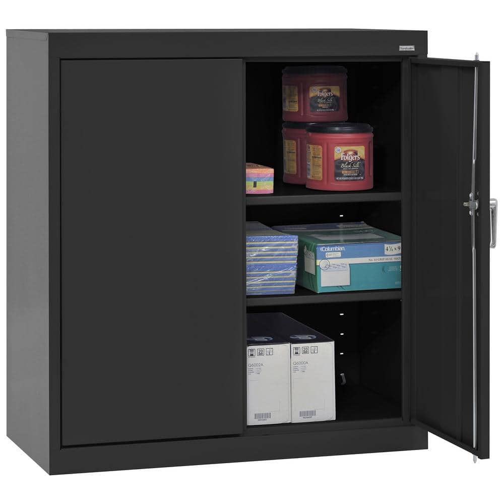 Black Steel Freestanding Lockable Office Cabinet with Adjustable Shelving