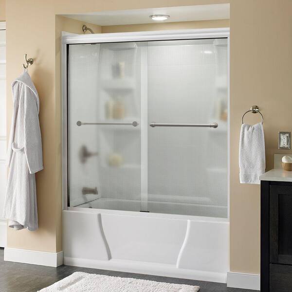 Delta Phoebe 60 in. x 56-1/2 in. Frameless Sliding Bathtub Door in White with Droplet Glass and Nickel Handle