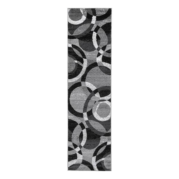 WRG Alpine Gray 2 ft. 7 in. x 8 ft. Modern Abstract Circles Runner Rug