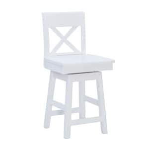 Leland 24 in. Seat Height White High back wood frame Swivel Counter Stool Wood Seat 1 Stool