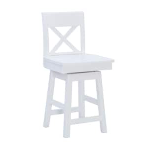 Leland 24 in. Seat Height White High back wood frame Swivel Counter stool with a wood seat 1 stool