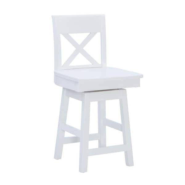 Linon Home Decor Leland 24 in. Seat Height White High back wood frame Swivel Counter stool with a wood seat 1 stool