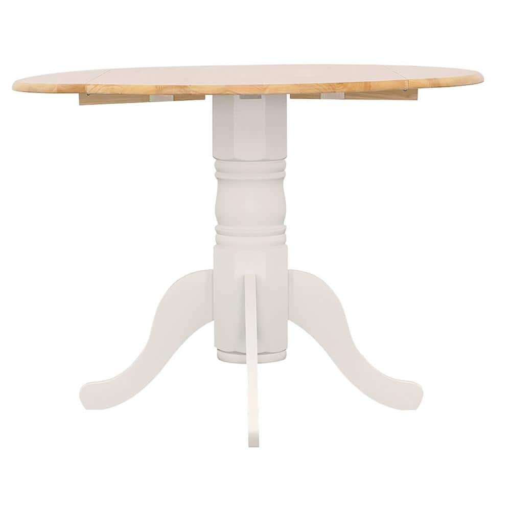 Natural Brown and White Round Extendable Wood Dining Table