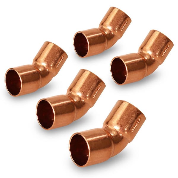PLUMBFLEX 1/2 in. Copper C x C 45-Degree Elbow Fitting with 2-Solder Cups (5-Pack)
