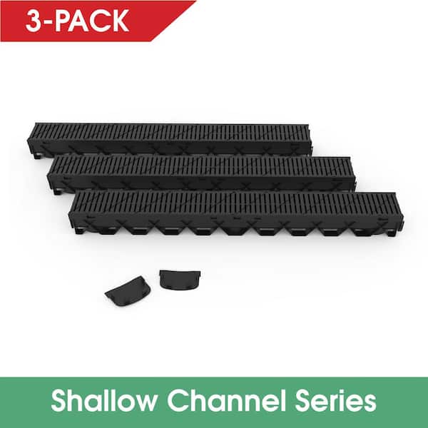 RELN Storm Mate Low Profile 5 in. W x 3 in. D x 39.4 in. L Channel Drain Kit with Black Heel Guard Grate (3-Pack)