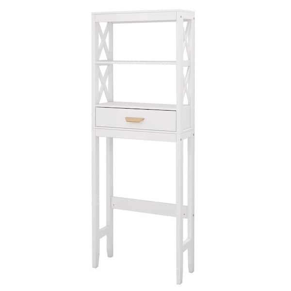 23.62 in. W x 64.96 in. H x 7.87 in. D Over The Toilet Storage in White with Drawer and Shelves