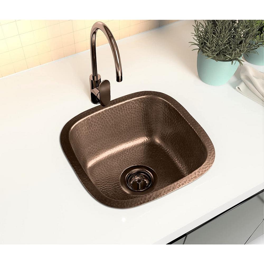 Hand Hammered Copper 15" Square Single Bowl Sink