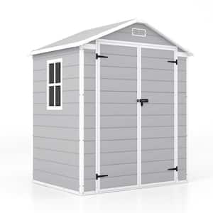 6 ft. W x 4 ft. D Outdoor Storage Gray Plastic Shed with Sloping Roof and Double Lockable Door in Gray(22.76 sq. ft.)