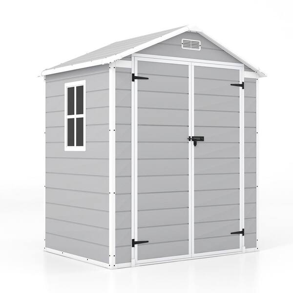 Patiowell 6 ft. W x 4 ft. D Outdoor Storage Gray Plastic Shed with Sloping Roof and Double Lockable Door in Gray (22.76 sq. ft.)